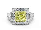 White gold Fancy Yellow Princess  Cut Double Halo Diamond Engagement Ring with Pave Band and Four-Prong Setting_55