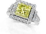White gold Fancy Yellow Princess  Cut Double Halo Diamond Engagement Ring with Pave Band and Four-Prong Setting_56