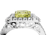 White gold Fancy Yellow Princess  Cut Double Halo Diamond Engagement Ring with Pave Band and Four-Prong Setting_59