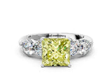 White gold Fancy Yellow Princess  Cut Five-Stone Prong Set Diamond Ring with Classic Band_29
