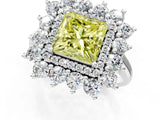 White gold Fancy Yellow Princess Cut Halo Cluster Diamond Ring with Pave Band and Four-Prong Setting_14