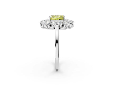 White gold Fancy Yellow Princess Cut Halo Cluster Diamond Ring with Pave Band and Four-Prong Setting_14