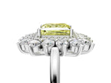White gold Fancy Yellow Princess Cut Halo Cluster Diamond Ring with Pave Band and Four-Prong Setting_17