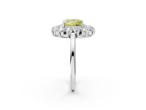 White gold Fancy Yellow Princess Cut Halo Cluster Diamond Ring with Pave Band and Four-Prong Setting_2