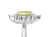 White gold Fancy Yellow Princess Cut Halo Diamond Cluster Ring with Marquise and Round Stones on a White Gold Band with Prong Setting_5