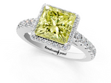 White gold Fancy Yellow Princess  Cut Halo Diamond Engagement Ring with Pave Band and Four-Prong Setting_1