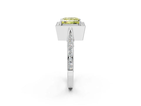 White gold Fancy Yellow Princess Cut Halo Diamond Engagement Ring with Split Shank Band and Four-Prong Setting_14