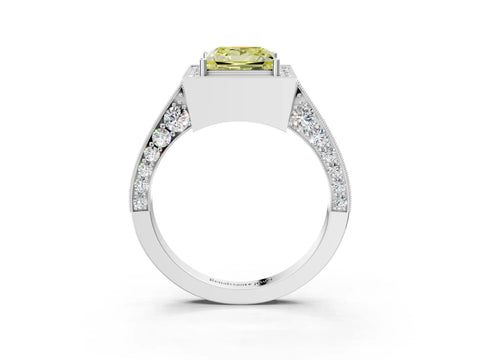White gold Fancy Yellow Princess Cut Halo Diamond Engagement Ring with Split Shank Band and Four-Prong Setting_15