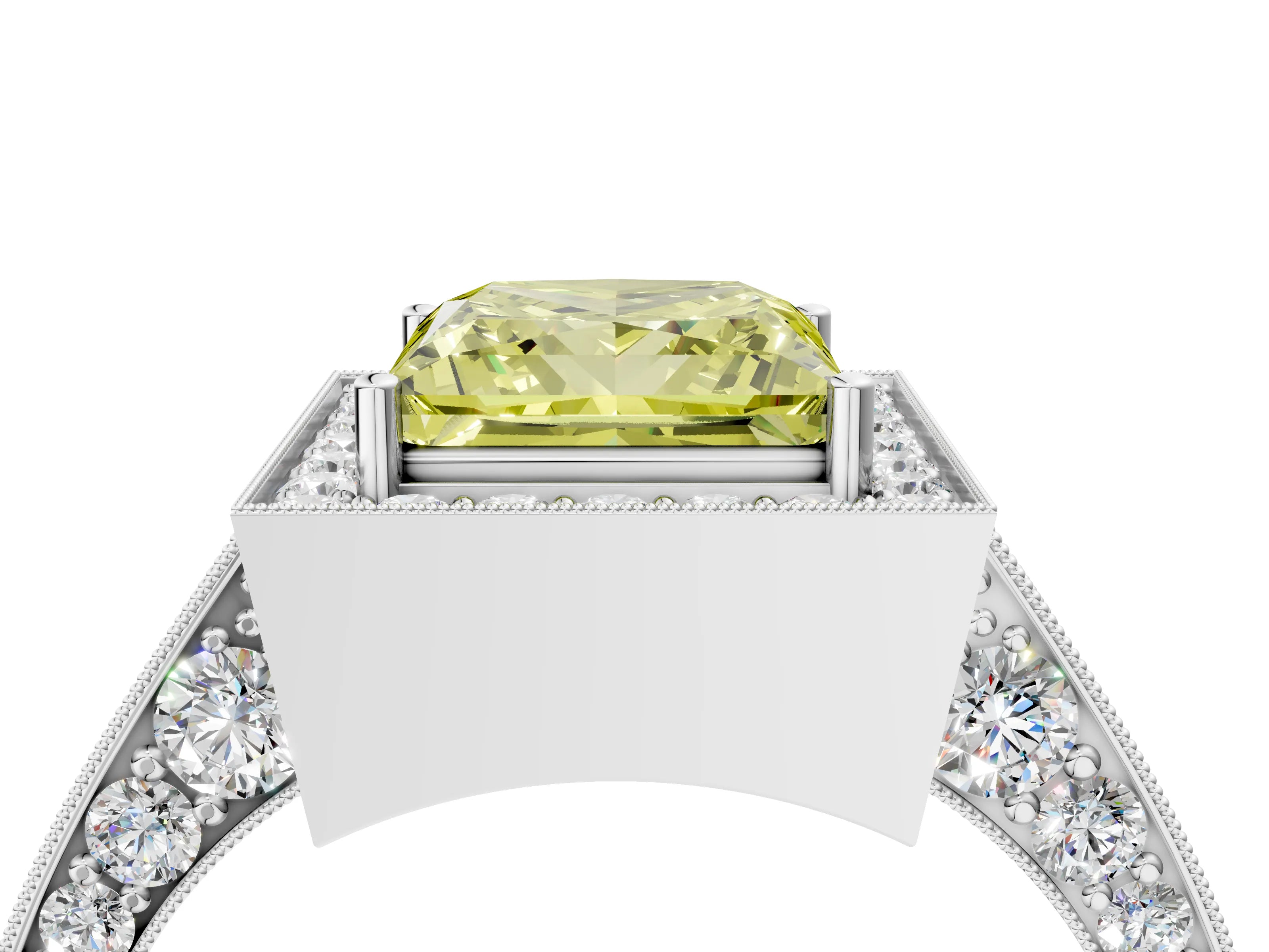 White gold Fancy Yellow Princess Cut Halo Diamond Engagement Ring with Split Shank Band and Four-Prong Setting_16