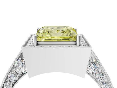 White gold Fancy Yellow Princess Cut Halo Diamond Engagement Ring with Split Shank Band and Four-Prong Setting_16