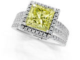 White gold Fancy Yellow Princess  Cut Halo Diamond Engagement Ring with Split Shank and Four-Prong Setting_1