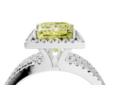 White gold Fancy Yellow Princess  Cut Halo Diamond Engagement Ring with Split Shank and Four-Prong Setting_4
