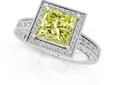 White gold Fancy Yellow Princess  Cut Halo Diamond Pave Band Ring with Four-Prong Setting_1