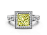 White gold Fancy Yellow Princess  Cut Halo Diamond Pave Band Ring with Four-Prong Setting