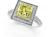 White gold Fancy Yellow Princess  Cut Halo Diamond Pave Band with Four-Prong Setting_1