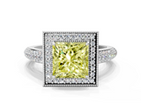 White gold Fancy Yellow Princess  Cut Halo Diamond Pave Band with Four-Prong Setting