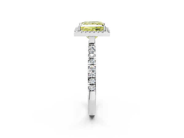 White gold Fancy Yellow Princess Cut Halo Diamond Pave Band with Prong Setting