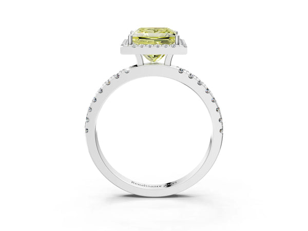 White gold Fancy Yellow Princess Cut Halo Diamond Pave Band with Prong Setting