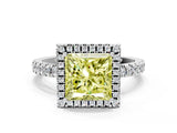 White gold Fancy Yellow Princess Cut Halo Diamond Pave Band with Prong Setting