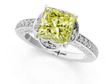 White gold Fancy Yellow Princess  Cut Halo Diamond Ring with Channel Set Band and Four-Prong Setting_29