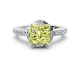 White gold Fancy Yellow Princess  Cut Halo Diamond Ring with Channel Set Band and Four-Prong Setting_29
