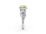 White gold Fancy Yellow Princess Cut Halo Diamond Ring with Milgrain and Bezel Accents on a Split Shank Band_14