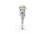 White gold Fancy Yellow Princess Cut Halo Diamond Ring with Milgrain and Bezel Accents on a Split Shank Band_2