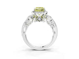 White gold Fancy Yellow Princess Cut Halo Diamond Ring with Milgrain and Bezel Accents on a Split Shank Band_3
