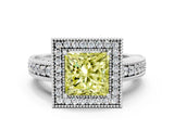 White gold Fancy Yellow Princess  Cut Halo Diamond Ring with Pavé Band and Four-Prong Setting_28