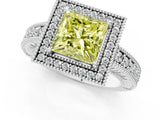 White gold Fancy Yellow Princess  Cut Halo Diamond Ring with Pavé Band and Four-Prong Setting_30