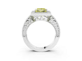 White gold Fancy Yellow Princess  Cut Halo Diamond Ring with Pavé Band and Four-Prong Setting_32
