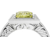 White gold Fancy Yellow Princess  Cut Halo Diamond Ring with Pavé Band and Four-Prong Setting_33