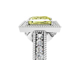 White gold Fancy Yellow Princess  Cut Halo Diamond Ring with Pavé Band and Four-Prong Setting_34