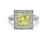 White gold Fancy Yellow Princess  Cut Halo Diamond Ring with Pavé Band and Milgrain Prong Setting_50