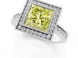 White gold Fancy Yellow Princess  Cut Halo Diamond Ring with Pavé Band and Milgrain Prong Setting_51