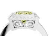 White gold Fancy Yellow Princess  Cut Halo Diamond Ring with Pavé Band and Milgrain Prong Setting_57