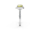 White gold Fancy Yellow Princess Cut Halo Diamond Ring with Pavé Band and Three-Prong Setting_26