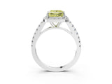 White gold Fancy Yellow Princess Cut Halo Diamond Ring with Pavé Band and Three-Prong Setting_27