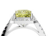 White gold Fancy Yellow Princess Cut Halo Diamond Ring with Pavé Band and Three-Prong Setting_28