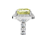 White gold Fancy Yellow Princess Cut Halo Diamond Ring with Pavé Band and Three-Prong Setting_29