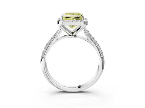 White gold Fancy Yellow Princess Cut Halo Diamond Ring with Pavé Band_15