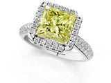 White gold Fancy Yellow Princess Cut Halo Diamond Ring with Pavé Band_25