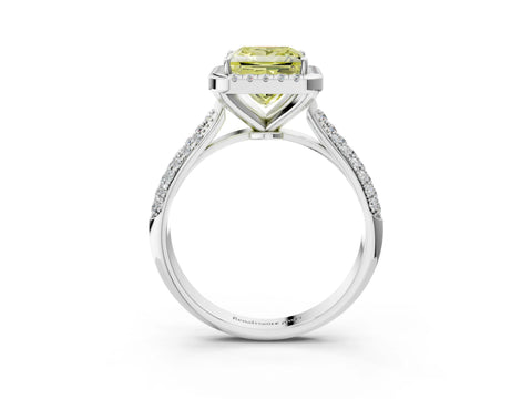 White gold Fancy Yellow Princess Cut Halo Diamond Ring with Pavé Band_3