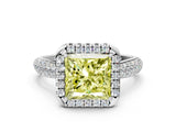 White gold Fancy Yellow Princess Cut Halo Diamond Ring with Pavé Band_48