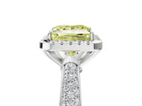 White gold Fancy Yellow Princess Cut Halo Diamond Ring with Pavé Band_5