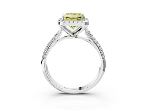 White gold Fancy Yellow Princess Cut Halo Diamond Ring with Pavé Band_51