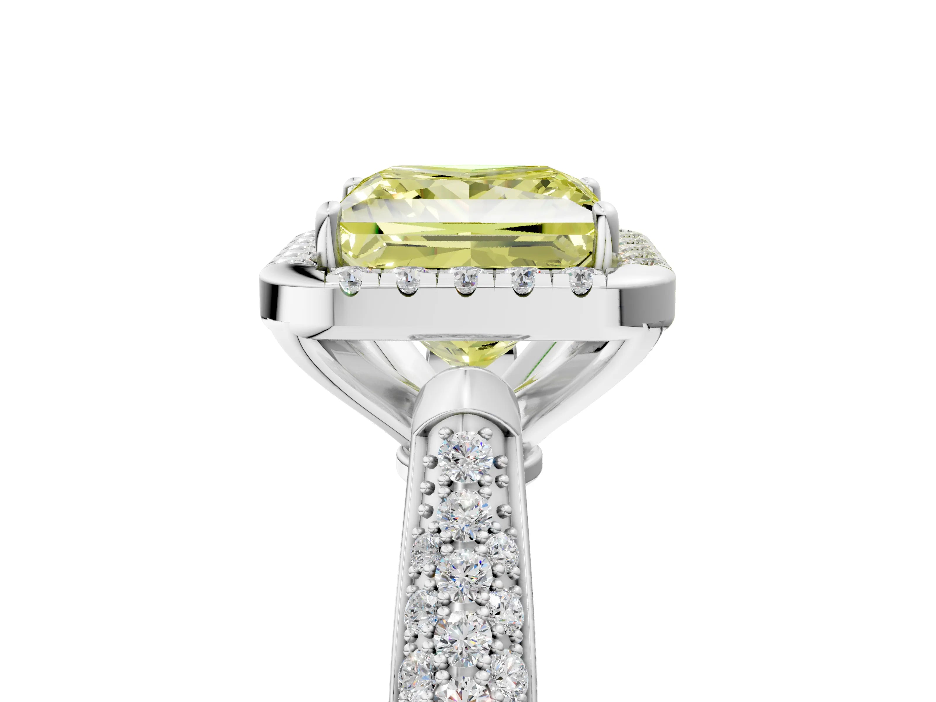 White gold Fancy Yellow Princess Cut Halo Diamond Ring with Pavé Band_53