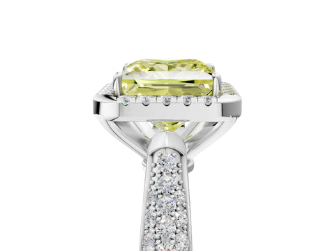 White gold Fancy Yellow Princess Cut Halo Diamond Ring with Pavé Band_53