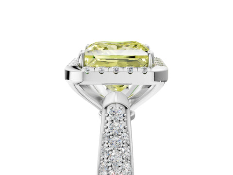 White gold Fancy Yellow Princess Cut Halo Diamond Ring with Pavé Band_5