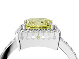 White gold Fancy Yellow Princess  Cut Halo Diamond Ring with Pave Band and Four-Prong Setting_4
